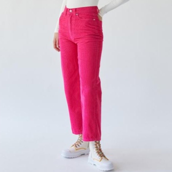BDG Urban Outfitters High & Wide Corduroy Pant Hot Pink - Picture 1 of 13